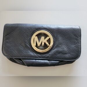 Michael Kors Black Leather Pouch with Gold Logo